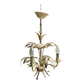 Petit lustre vintage floral en métal peint crème à 3 bras de lumière H40 D3