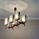 Brutalist teak and art glass chandelier, Italy 1960s