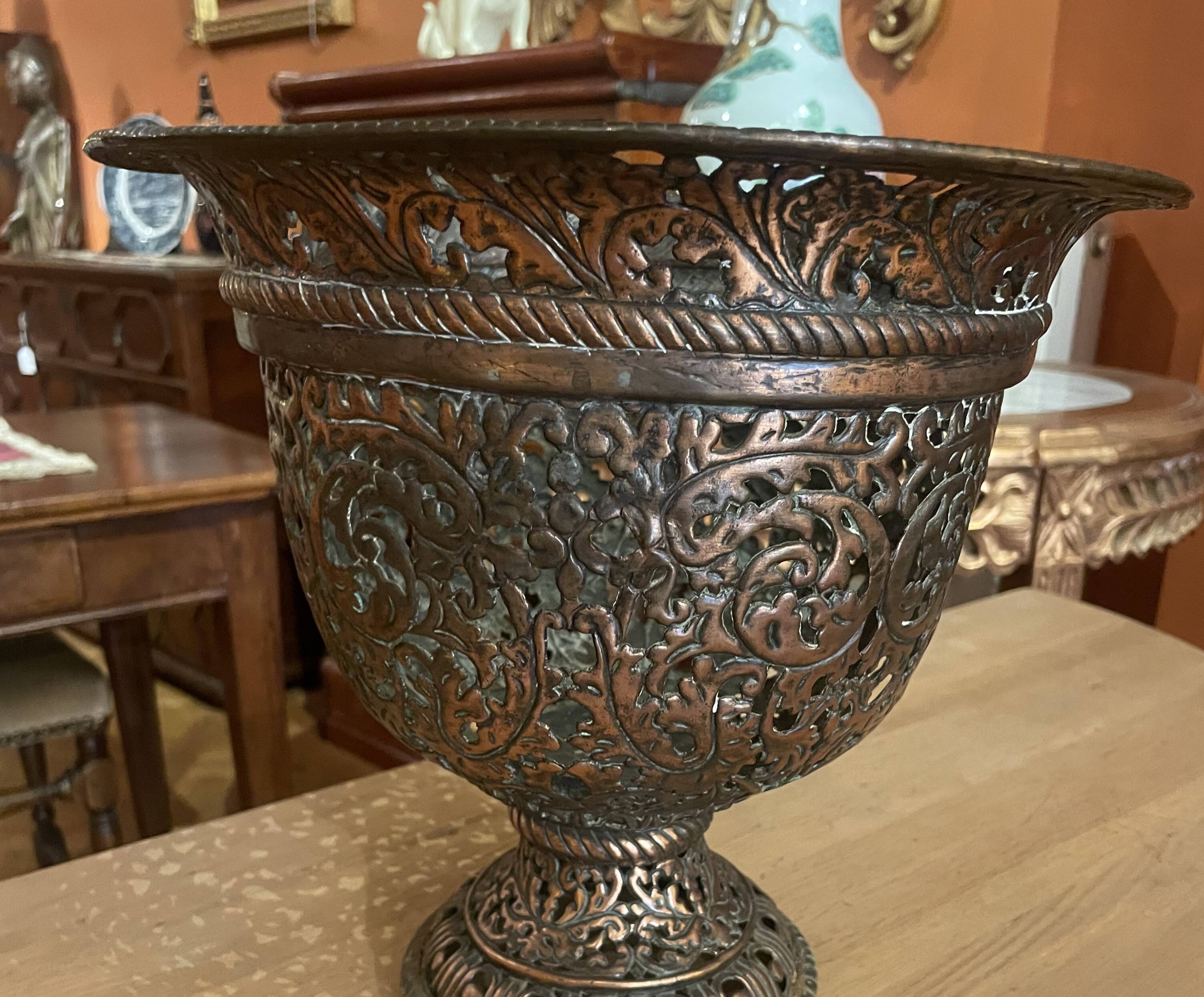 17th century Italian chased bronze cup or urn