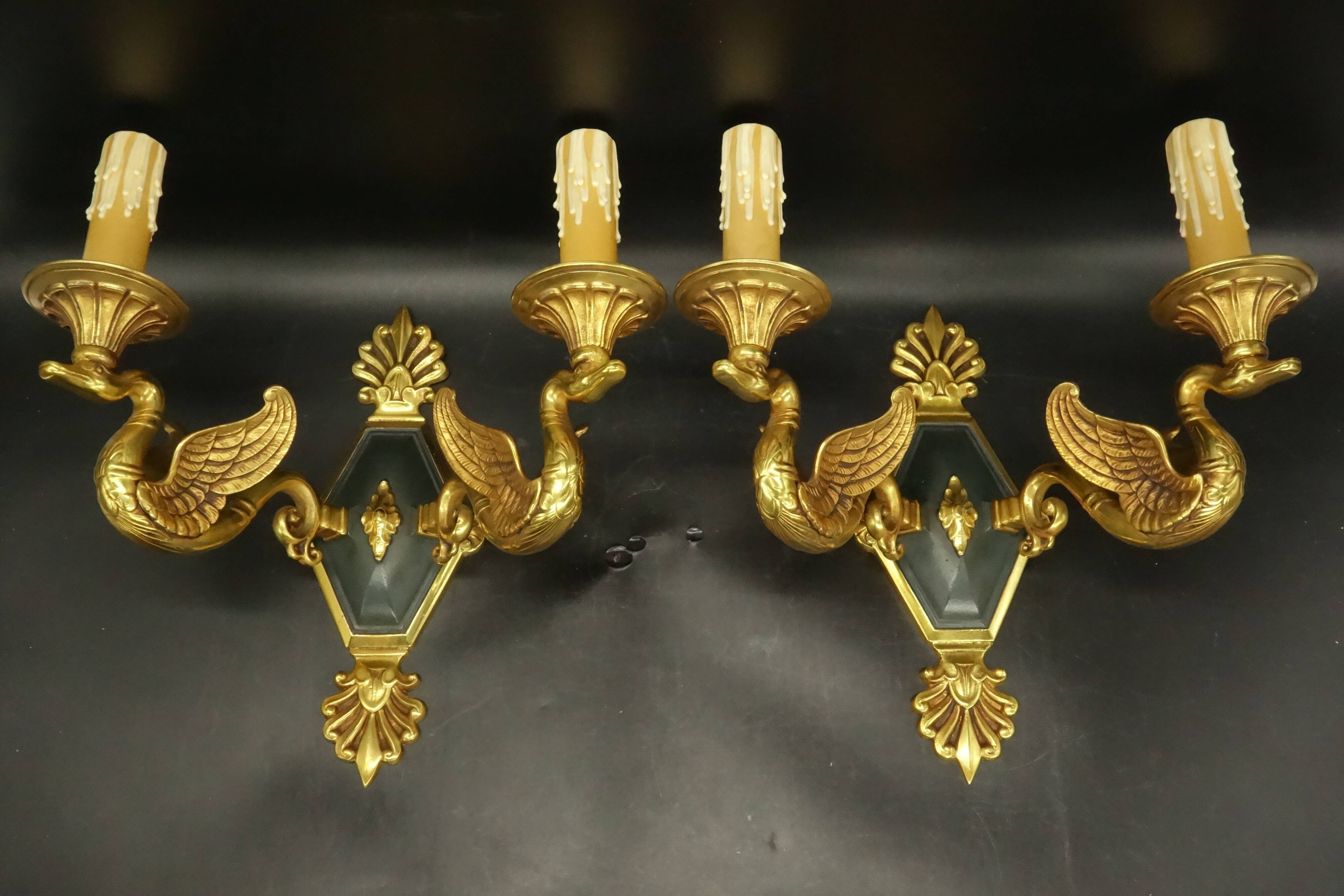 Pair of empire style swan sconces - petitot