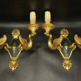 Pair of empire style swan sconces - petitot