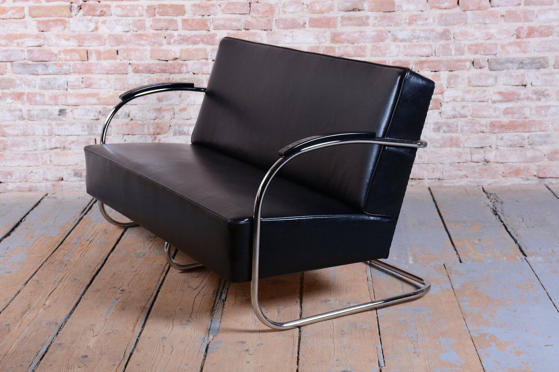 Bauhaus Sofa in Chrome and Leather from Mücke-Melder, Czech, 1930s