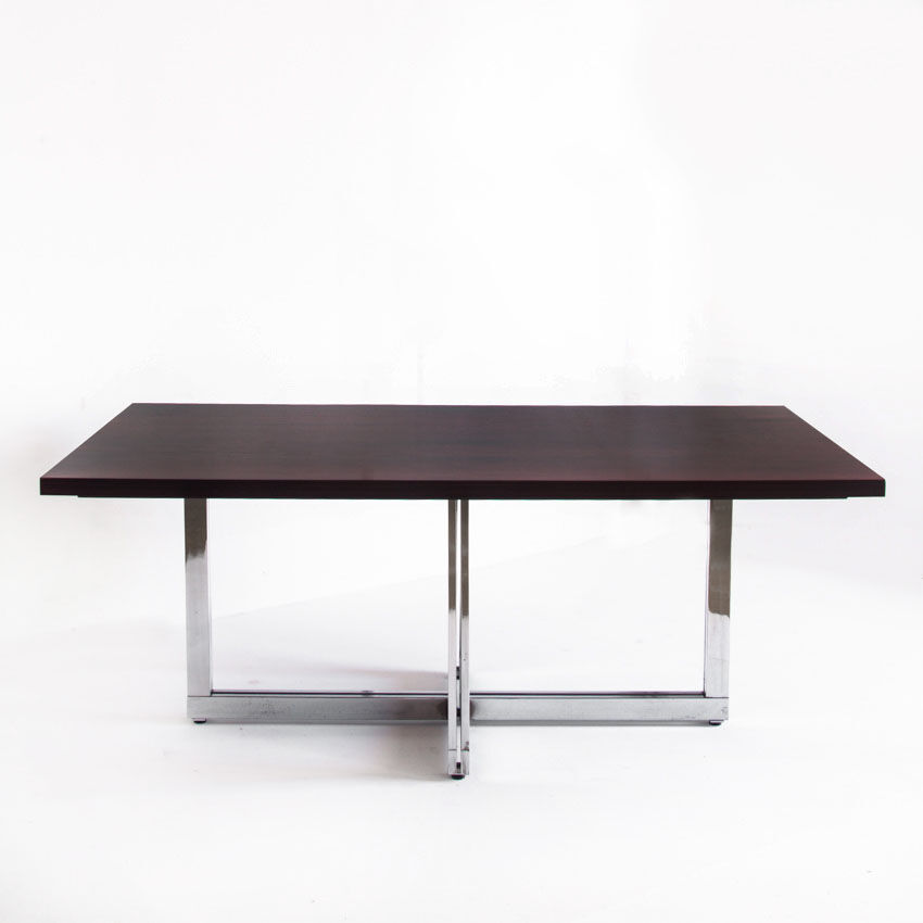 Table à manger vintage métal chromé et palissandre Espagne, années 70