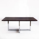 Table à manger vintage métal chromé et palissandre Espagne, années 70