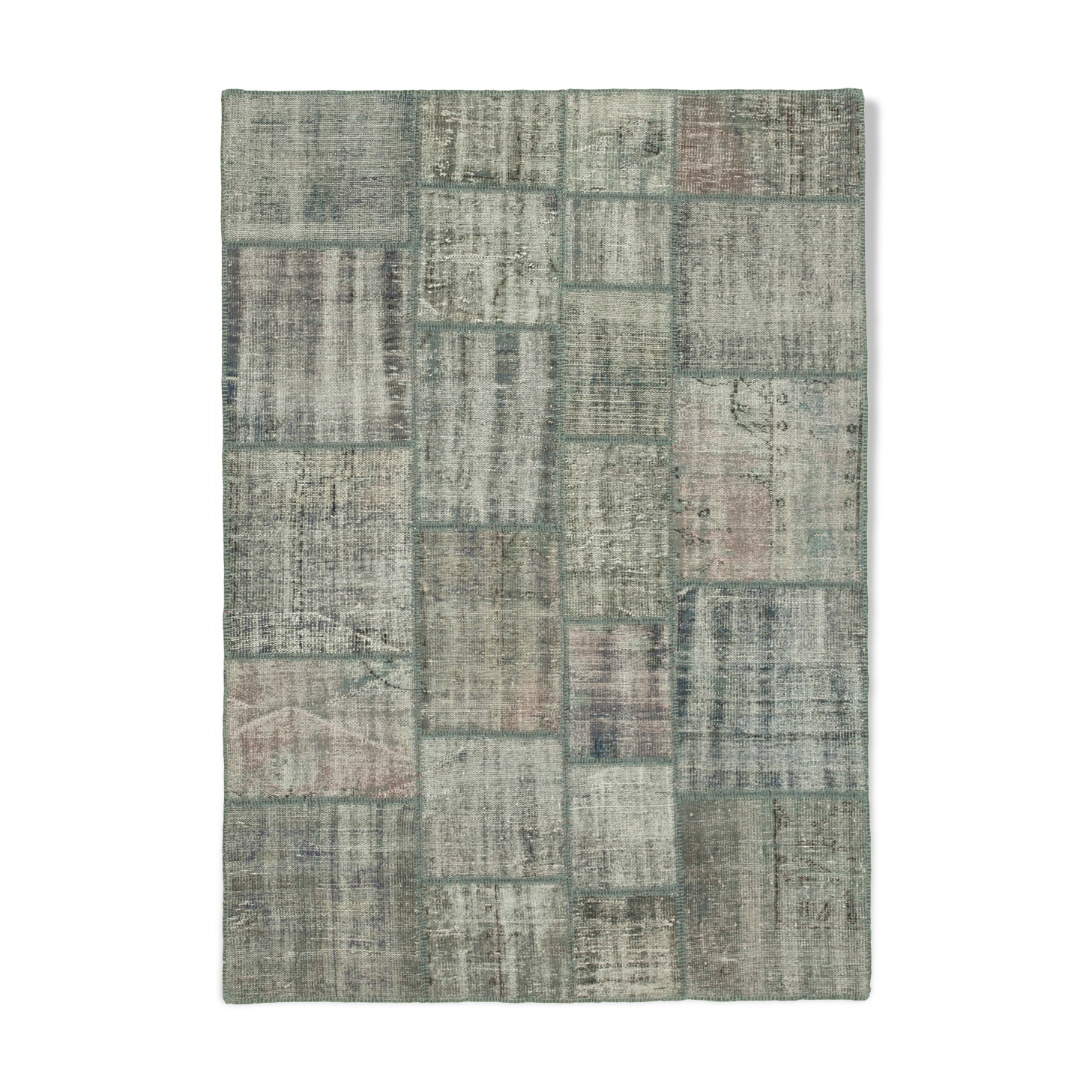 Handmade oriental contemporary 177 cm x 247 cm grey patchwork carpet