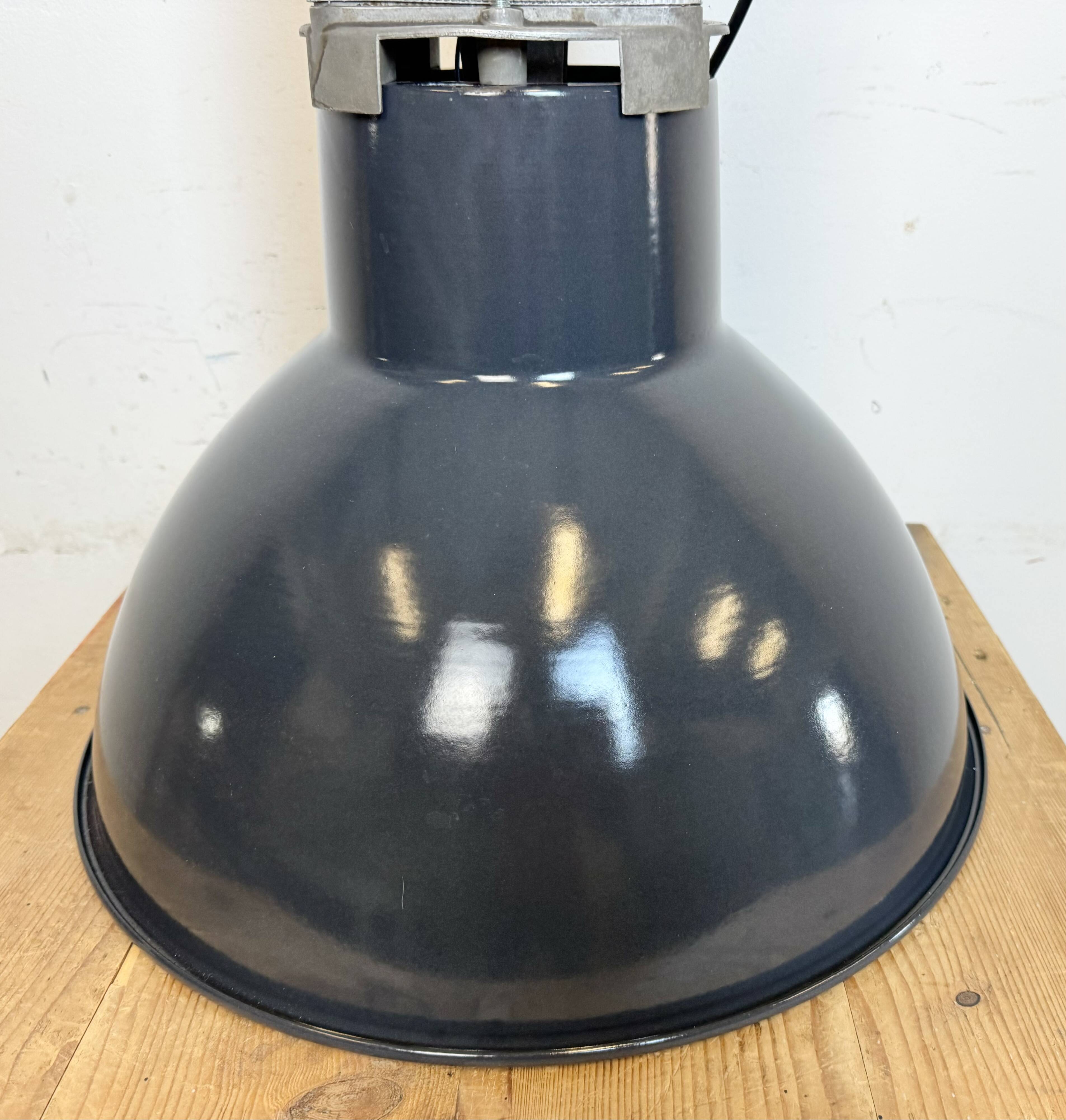 Industrial french dark blue enamel pendant lamp from mazda, 1960s