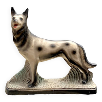 Polychrome molded plaster statuette - Art Deco German Shepherd