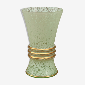 Green vase of speckled water with gold studs circa 1970