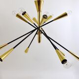 Black and brass articulated Sputnik chandelier in Stilnovo style, Italy, 1950.