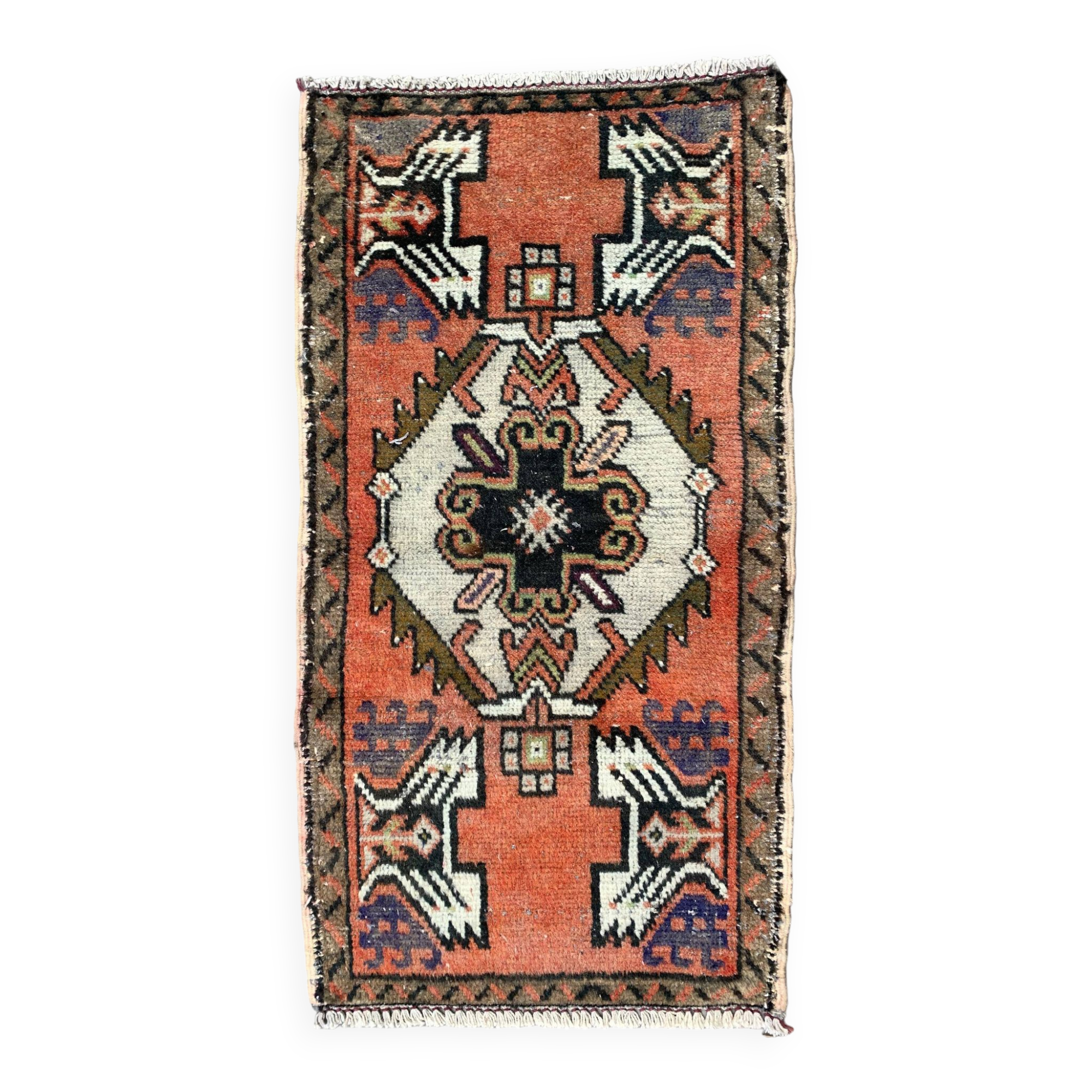 Small vintage turkish rug 96x51 cm, short runner, tribal, shabby, mini carpet