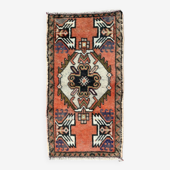 Small vintage turkish rug 96x51 cm, short runner, tribal, shabby, mini carpet