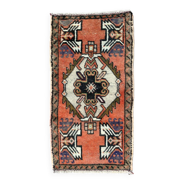 Small vintage turkish rug 96x51 cm, short runner, tribal, shabby, mini carpet