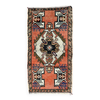 Small vintage turkish rug 96x51 cm, short runner, tribal, shabby, mini carpet