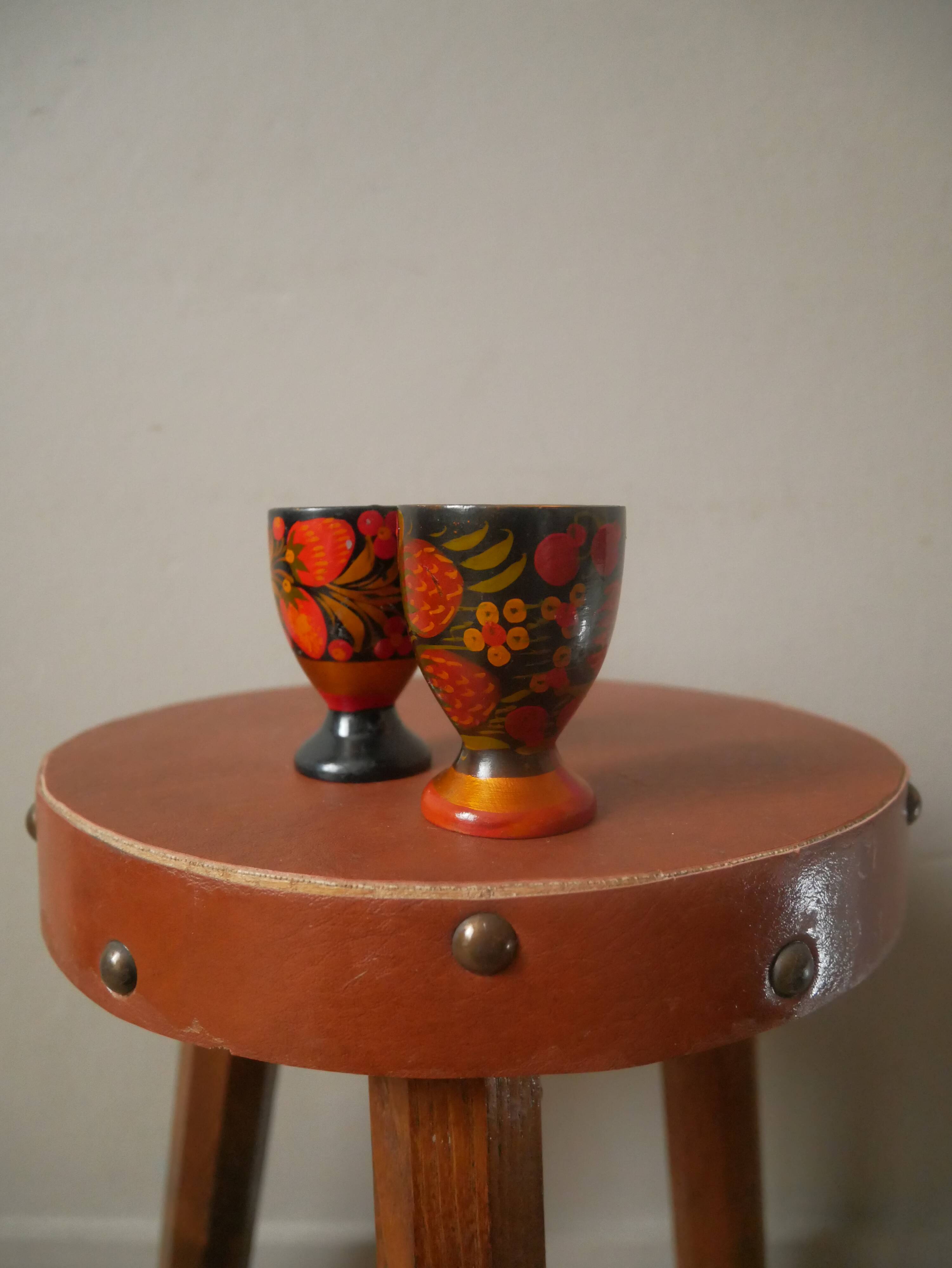hand-painted wooden egg cups artisanal manufacturing folklore Russian crafts
