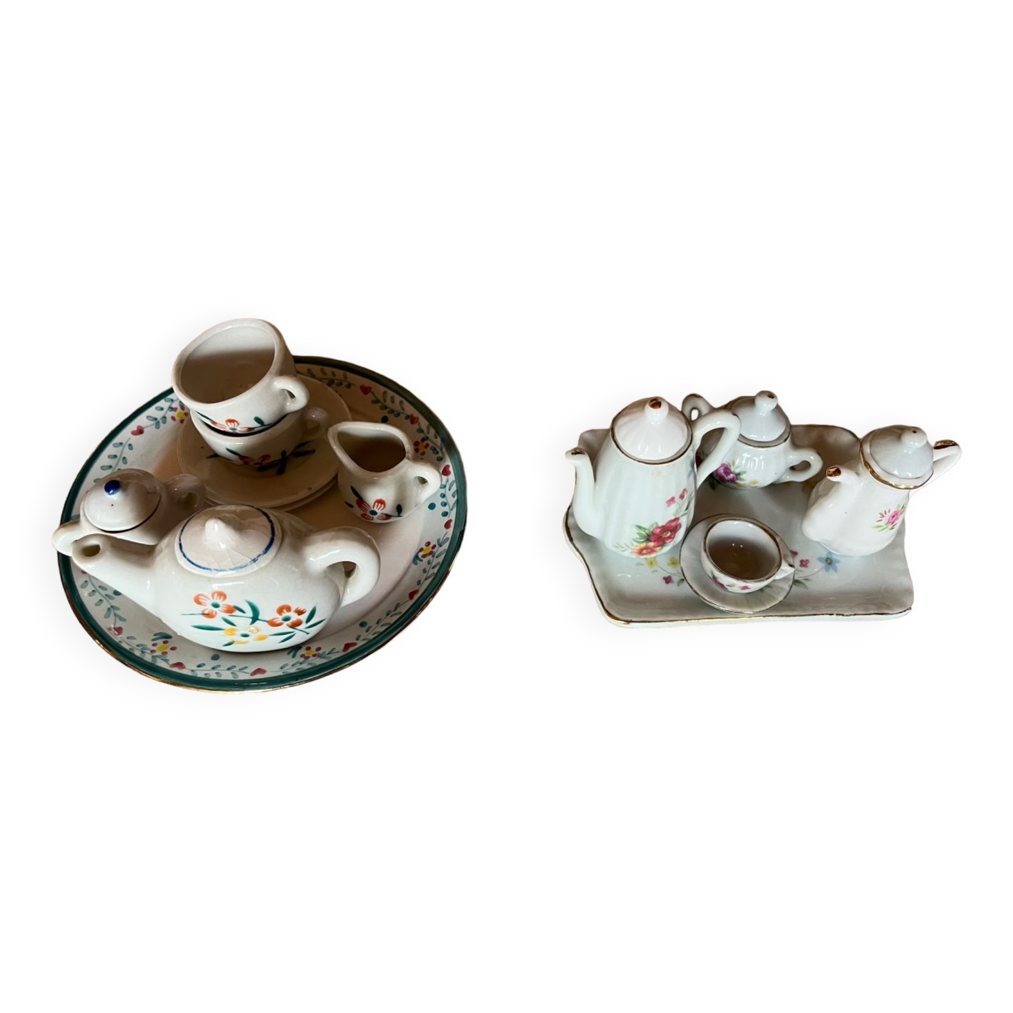 Set of 2 vintage doll coffee sets