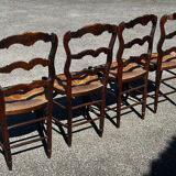 Set of 4 Louis XV straw chairs – solid wood – curved backrest