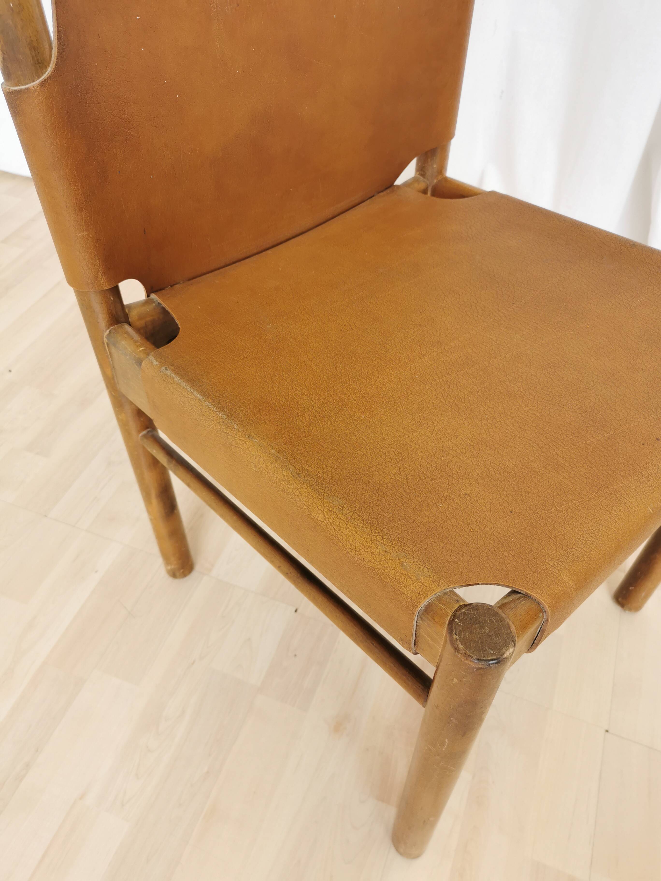 Vintage Janez Lajovic Leather Dining Chair: Mid-Century Modern 1980s