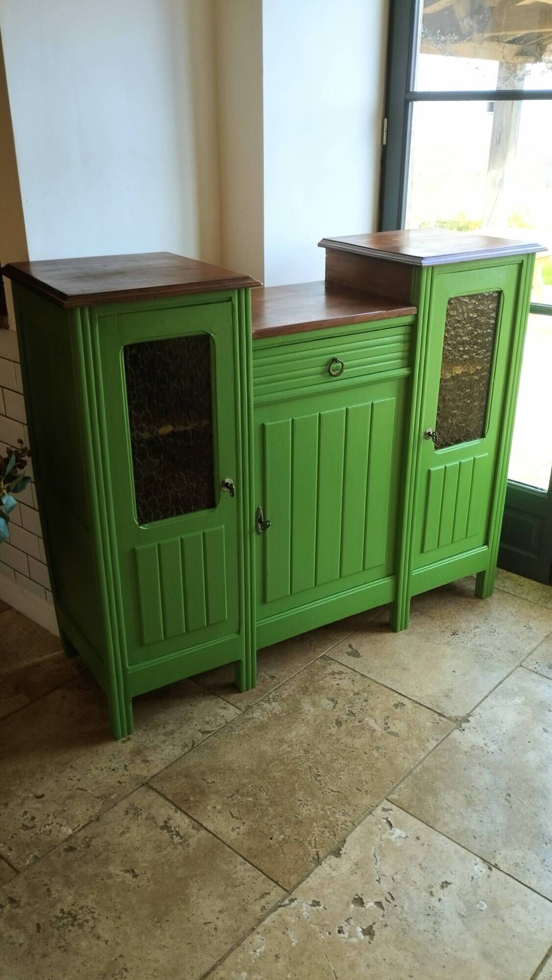 Art Deco Gin Buffet, painted in Farrow and Ball with a William Morris-inspired interior