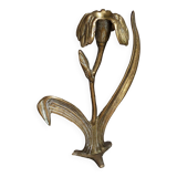 Old iris flower candle holder in solid brass