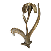 Bougeoir ancien fleur d'iris en laiton massif