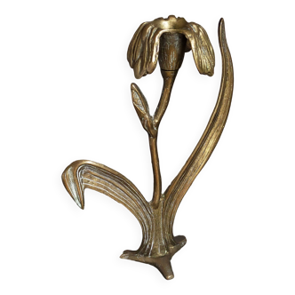 Old iris flower candle holder in solid brass