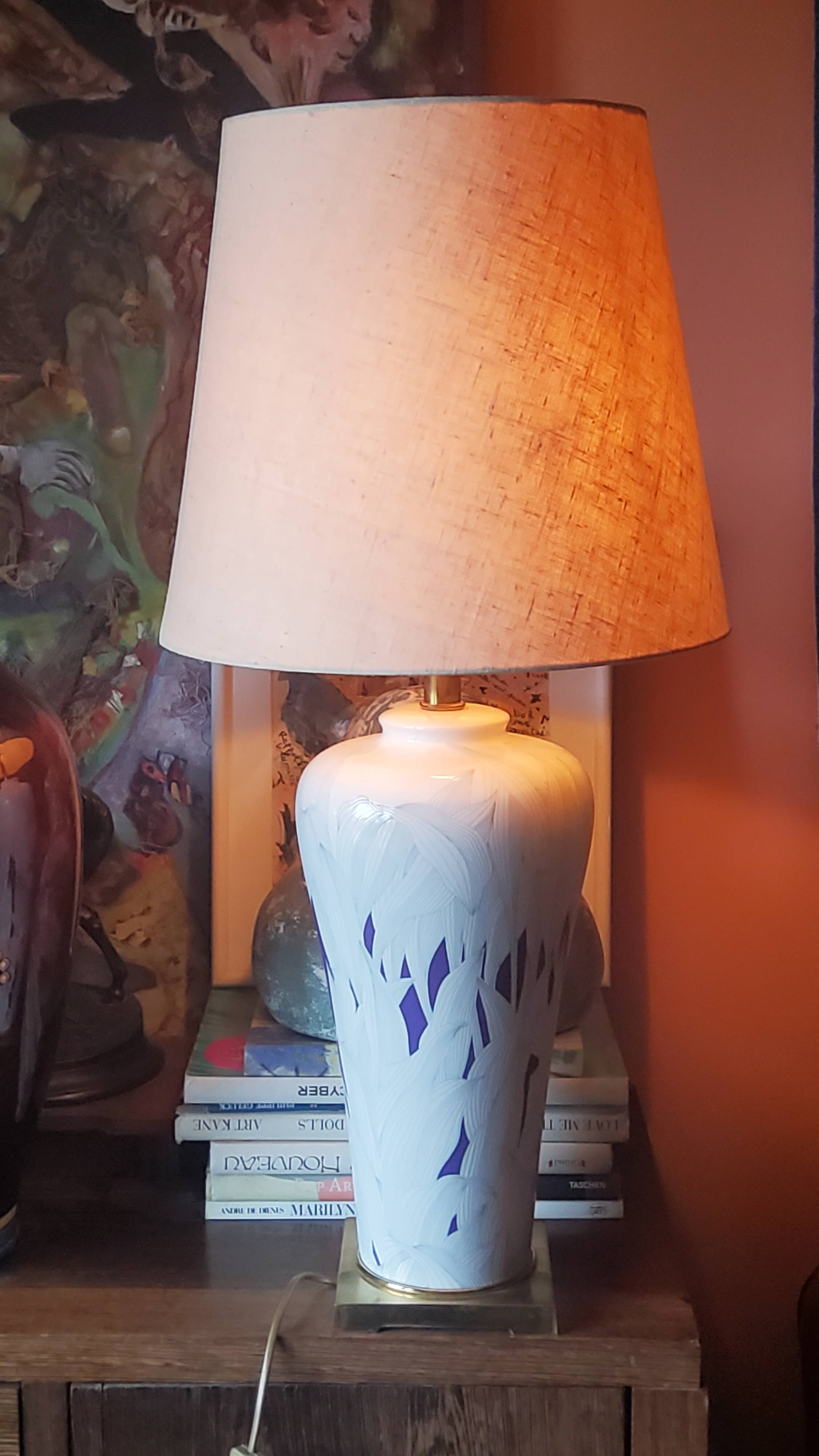 Lamp from the house Le Dauphin in ceramic and gilded brass