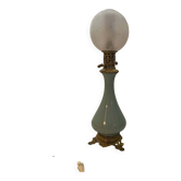 Oil lamp in celadon and bronze with its original glass globe, 19th century.