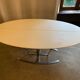 Oval tables white leather and stainless steel matrix with central stitching