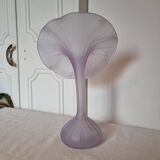 1960s Designer "Jack In The Pulpit" Flower Shaped Blown Glass Vase Lilac Color