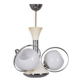 Chandelier italien vintage de l'ère spatiale avec lumières en verre, années 1970