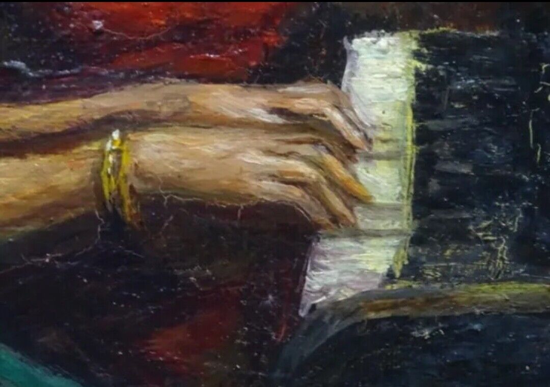 Peinture à l’huile ancienne Portrait de deux femmes jouant du piano Début du XXe siècle