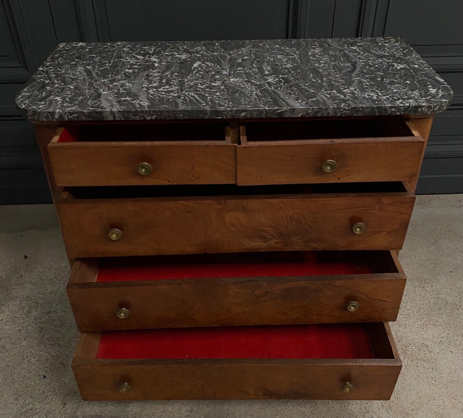 Chest of drawers walnut 5 drawers Louis Philippe 1900 marble of Sainte-Anne
