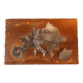 Wooden and stainless steel world map, folk art, 1974