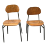 Pair of 2 vintage industrial school chairs wood metal 60s mid century