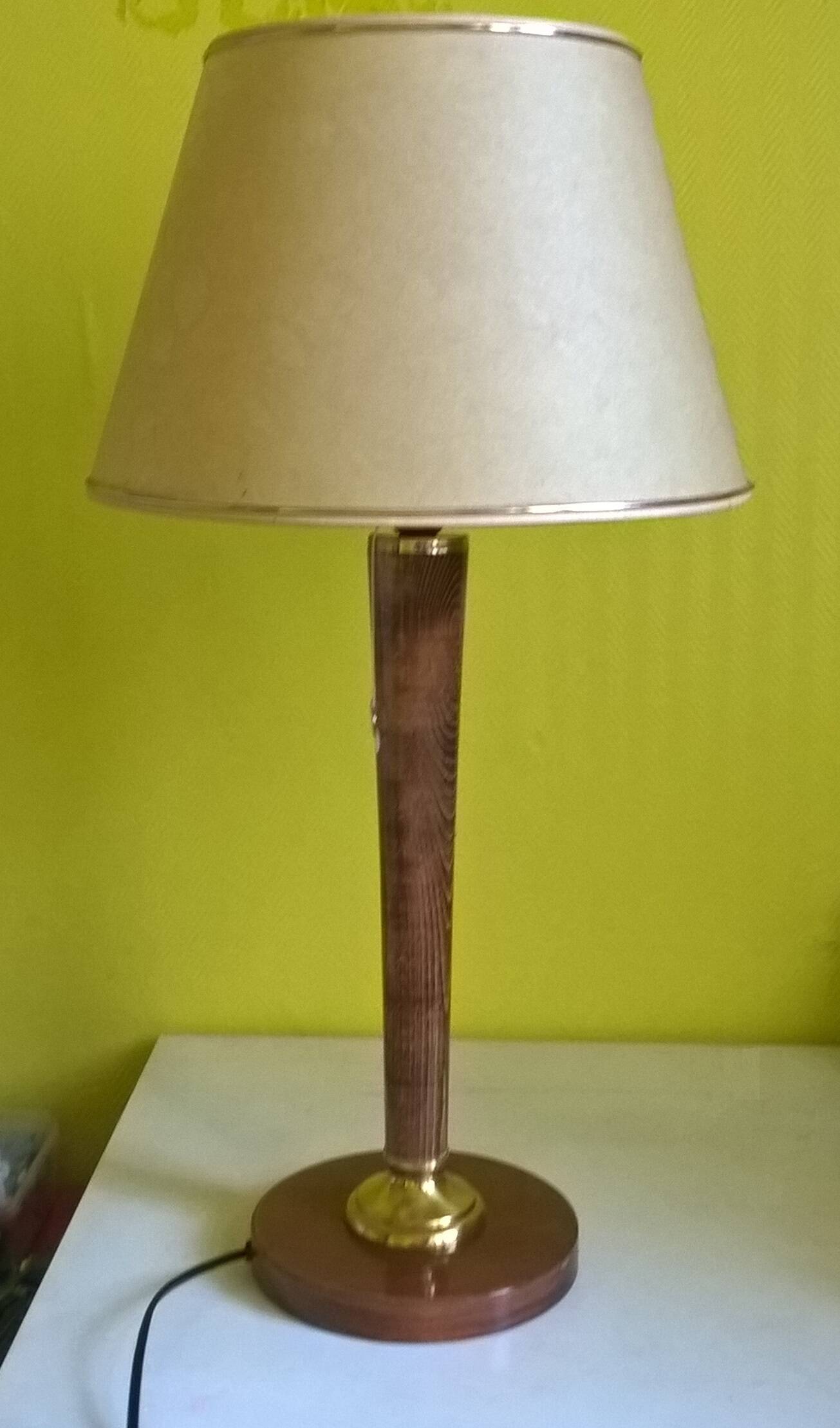 Vintage Unilux wood and brass lamp, 1970 France