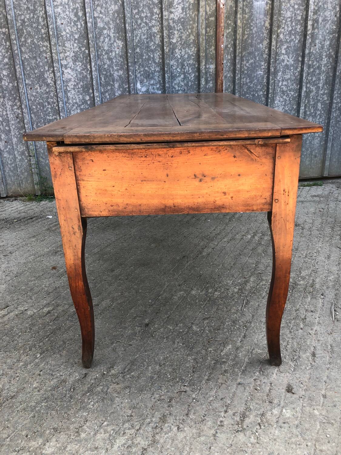 Antique solid cherry farmhouse table with 3 drawers and 2 pulls