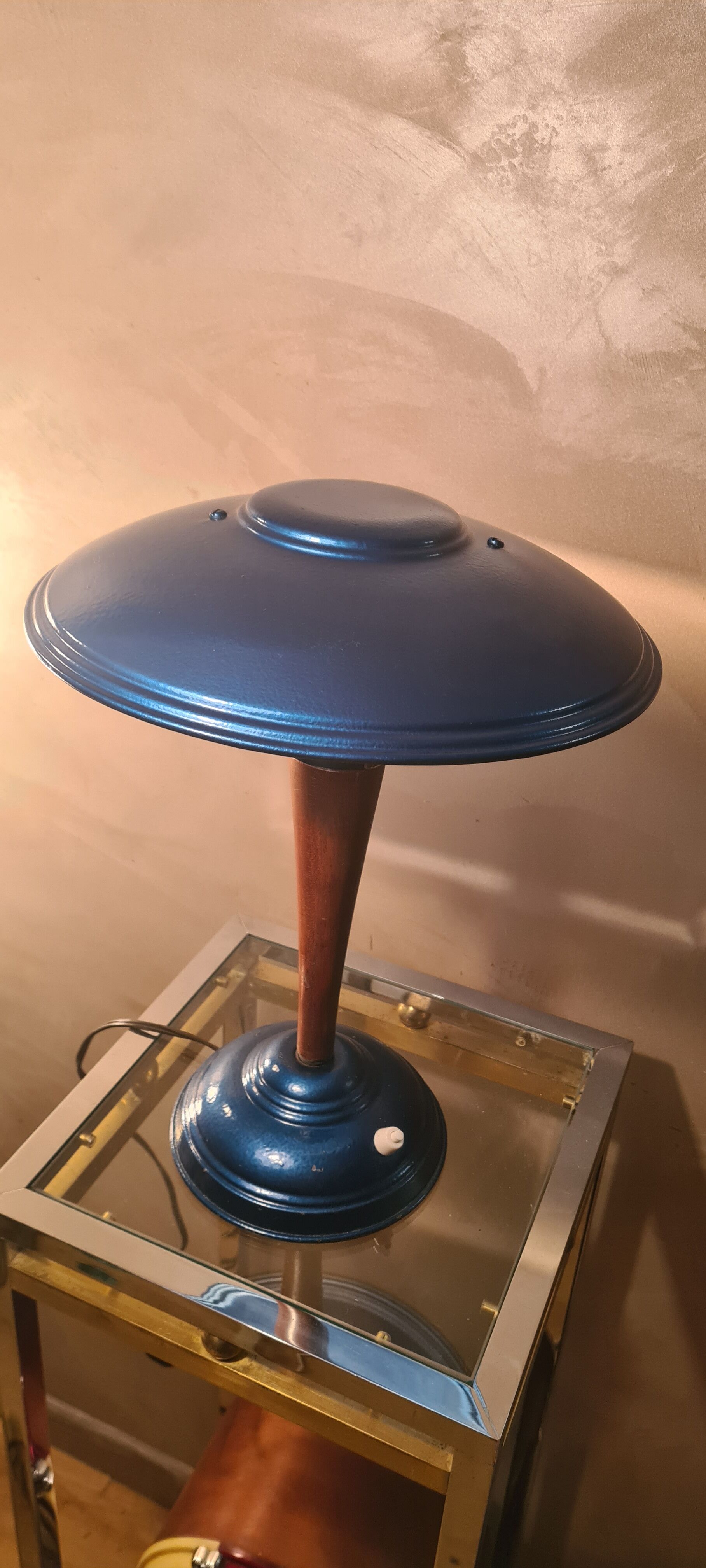 Lamp mushroom blue metal 1940