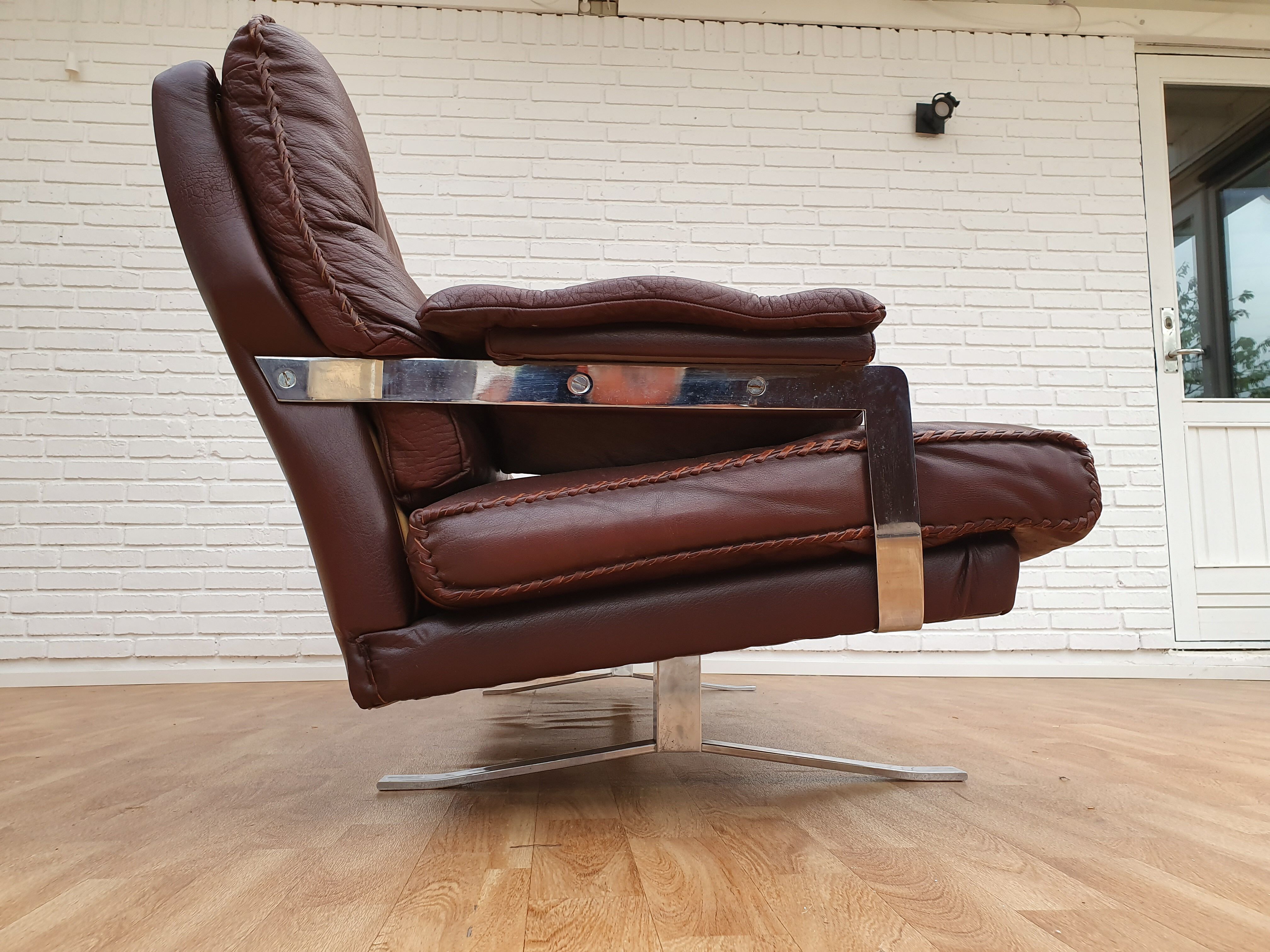 Swedish design 70s, Arne Norell sofa set, original upholstery, leather, chrome steel