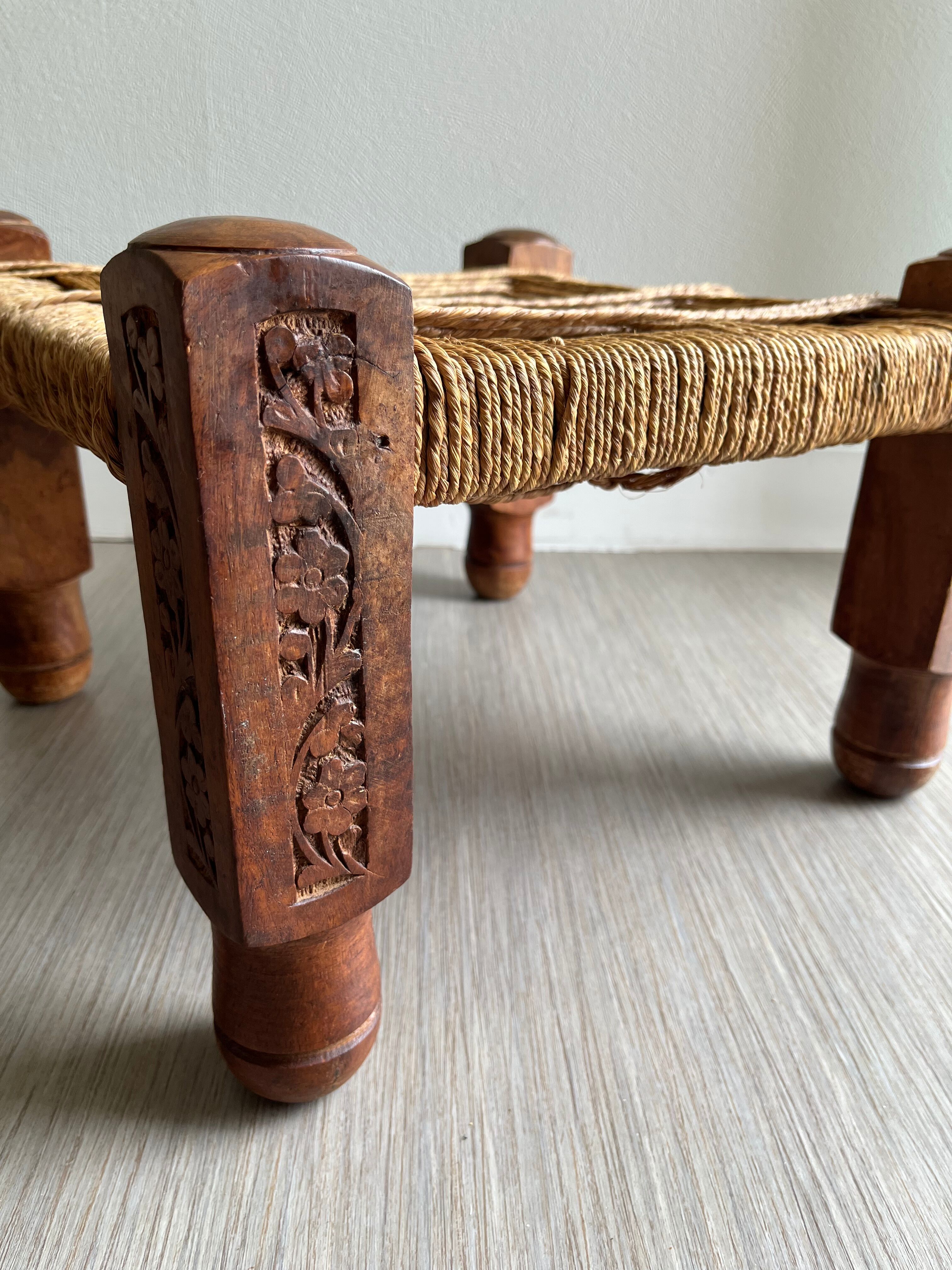 Charpoy stool wood and rope