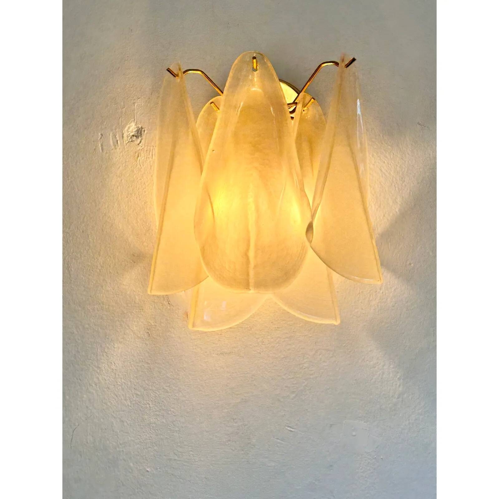 Pair of Contemporary Modern Sanded Champagne “Rondini” Murano Wall Sconces