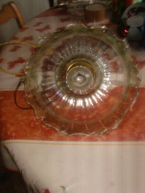 transparent crystal suspension with floral decoration from the 1970s