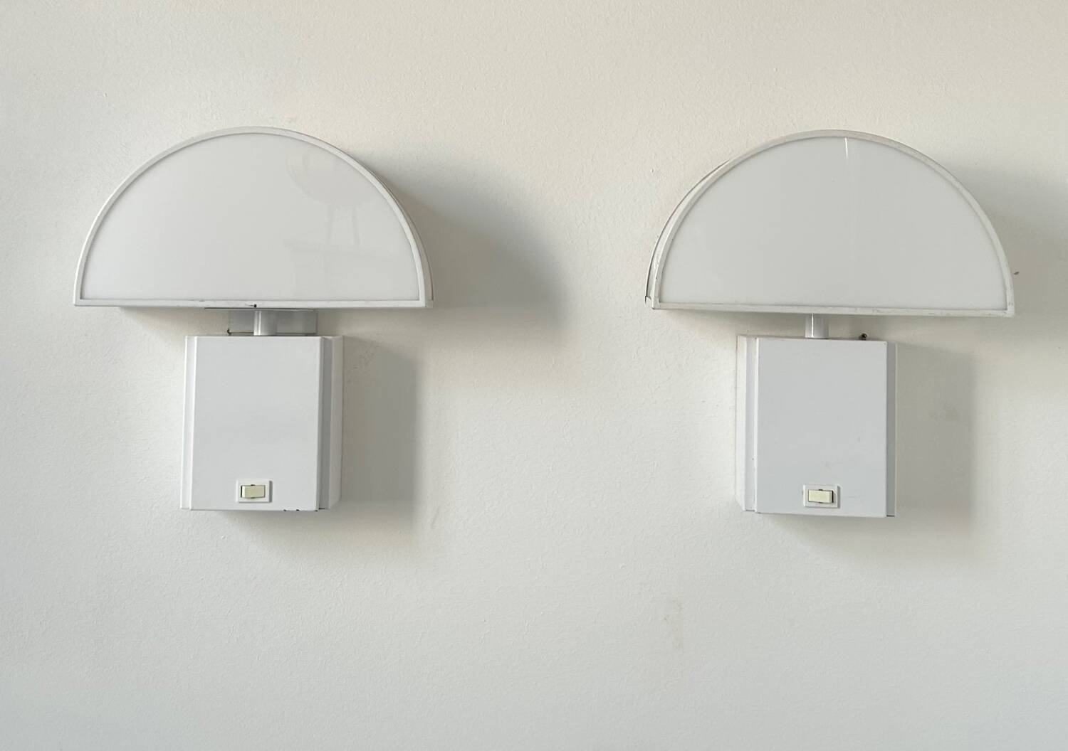 Pair of vintage Olympe Guzzini wall lights, metal and Perspex, Italy 1970