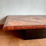 Table basse bar en loupe d'orme 1970