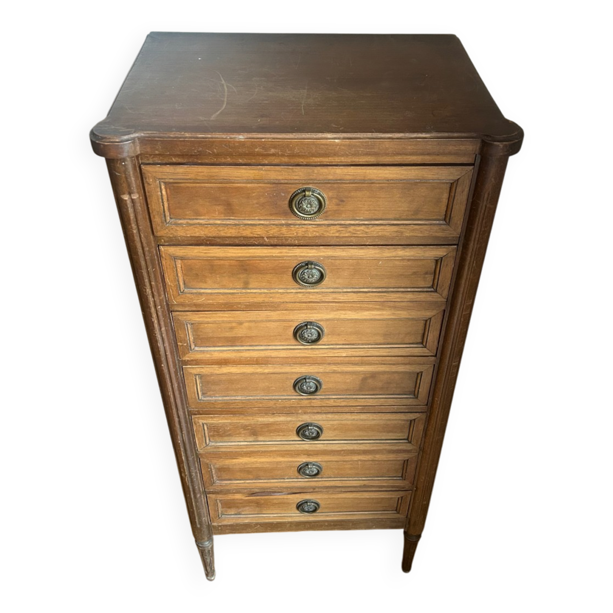 Louis XVI style chest of drawers – 7 drawers – solid wood and brass