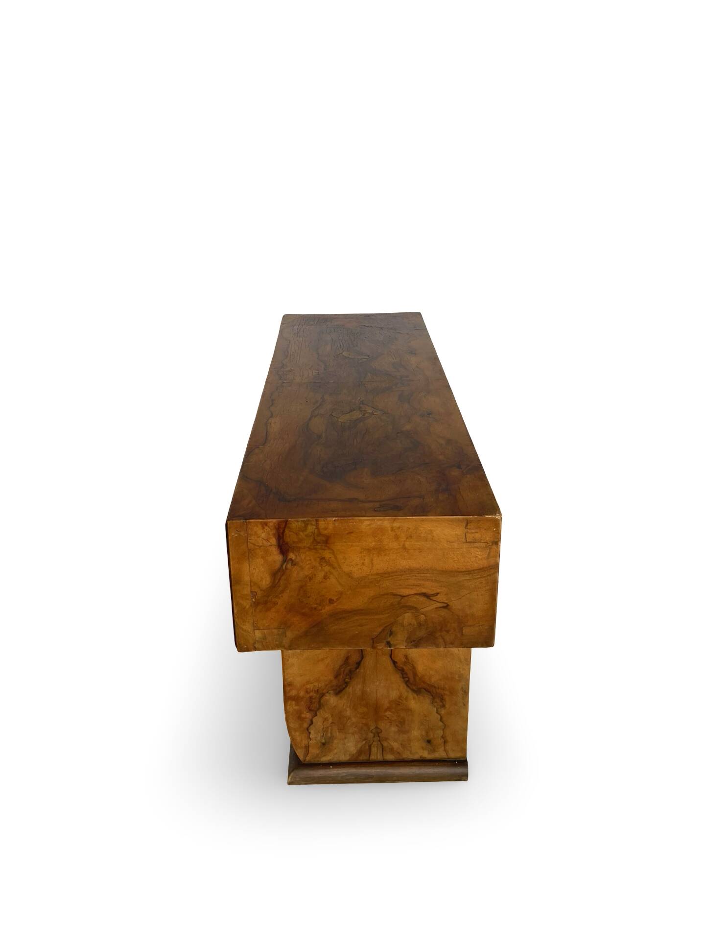 Italian burl walnut art deco console table, 1930s.