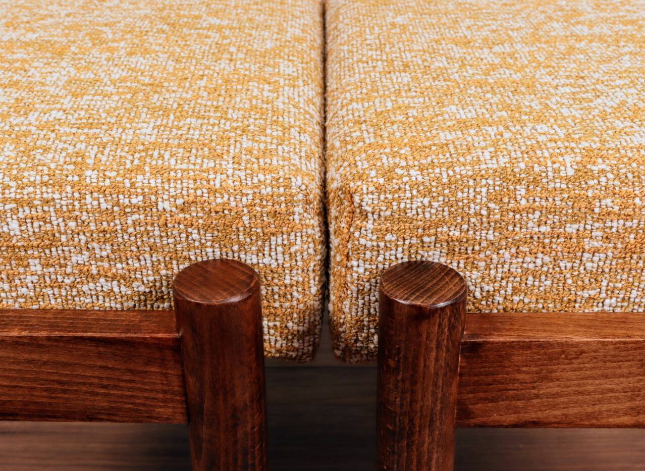 Scandinavian stool, yellow and white, Boho style