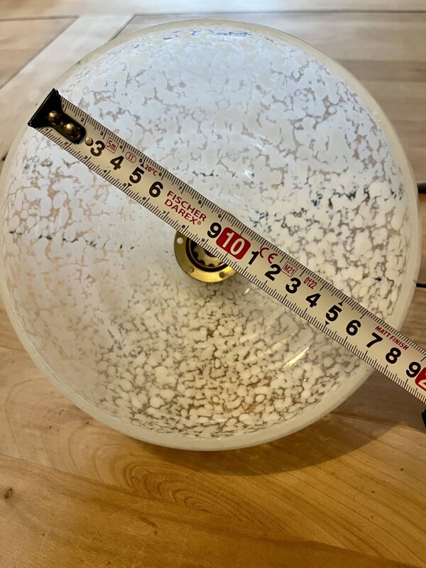 Suspension vintage en verre moucheté blanc – Design organique 70s