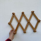 Vintage zigzag extendable coat rack in pine wood 80