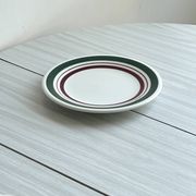 Vintage Dessert Plate Duo with Green and Burgundy Red Border