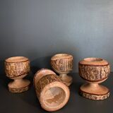 Brutalist egg cups in vintage raw solid wood